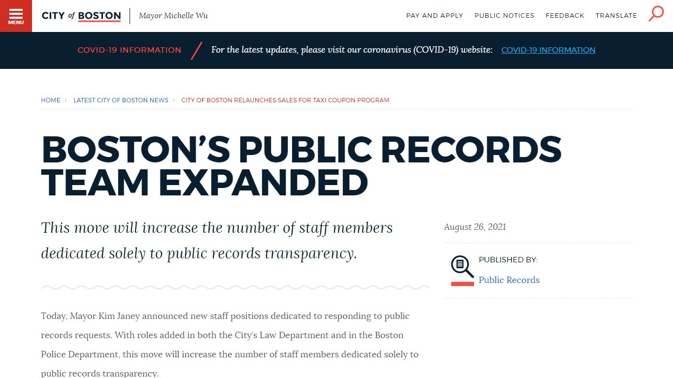 Boston’s Public Records team expanded | Boston.gov